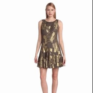 Anna Sui Klimt Print Metallic Burnout Velvet Metallic Clip Jacquard Dress Size 4